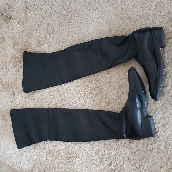 Parallele Paris black leather sock over the knee boots, almond toe, pull on boot - Picture 1 of 8